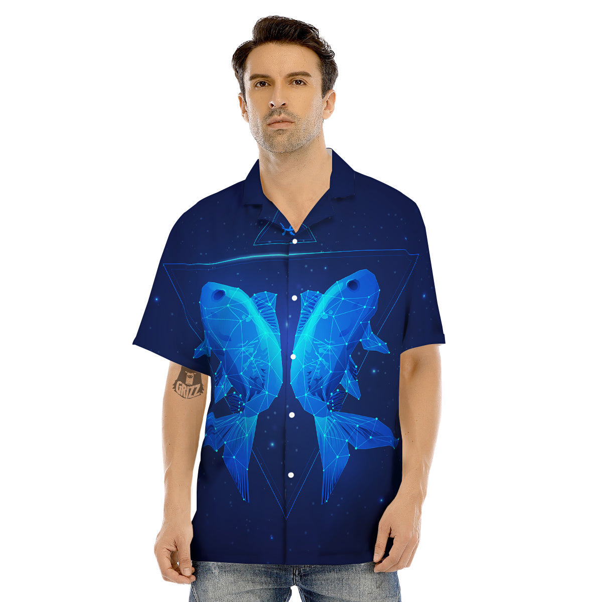 Zodiac Sign Dark Pisces Print Men's Hawaiian Shirt-grizzshop