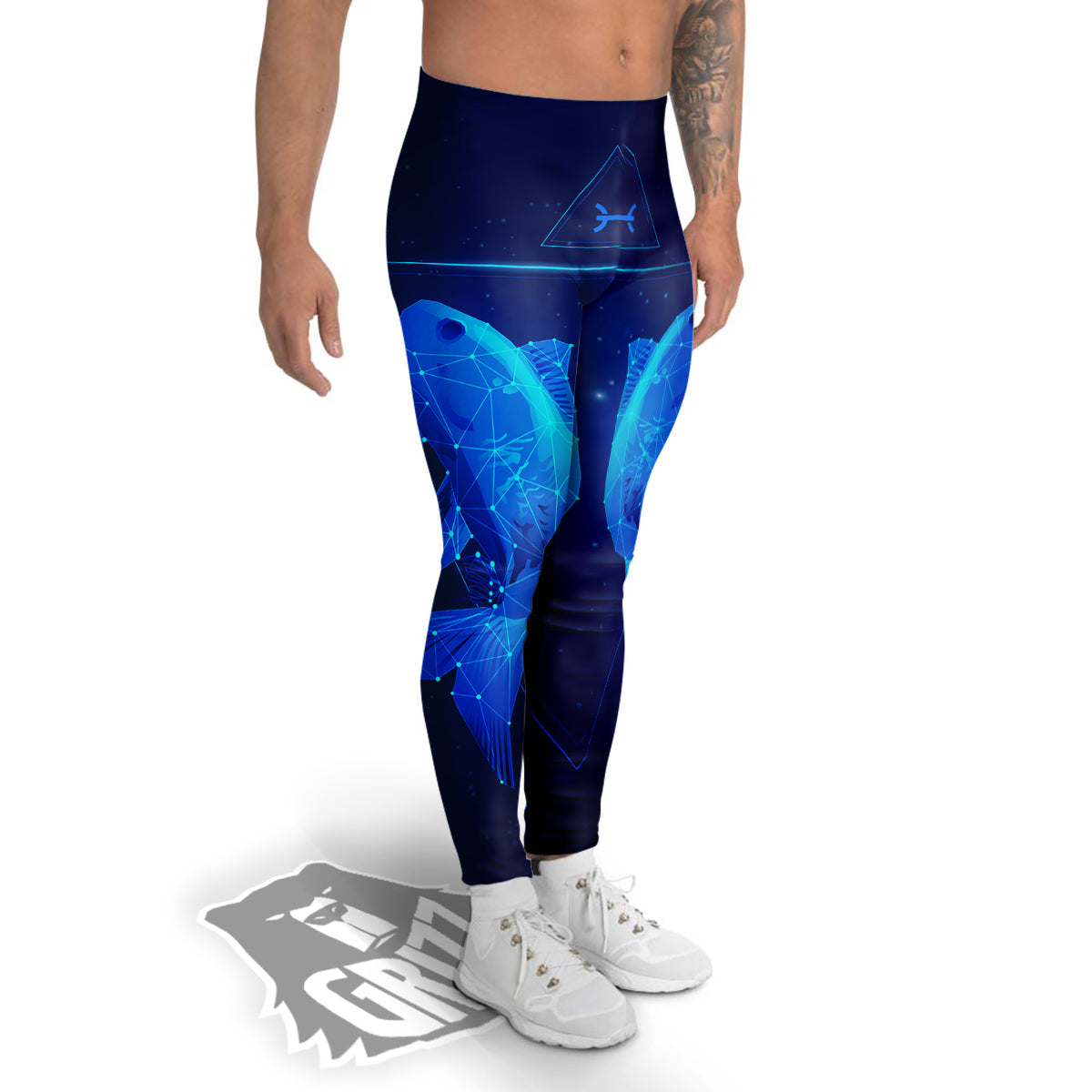 Zodiac Sign Dark Pisces Print Men's Leggings-grizzshop