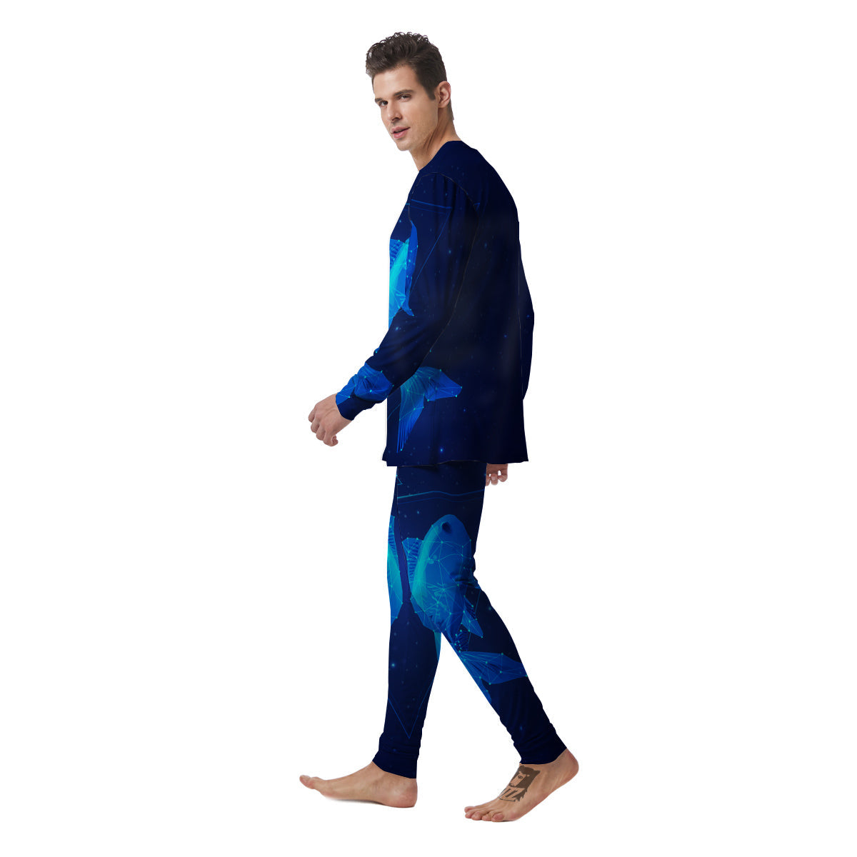 Zodiac Sign Dark Pisces Print Men's Pajamas-grizzshop