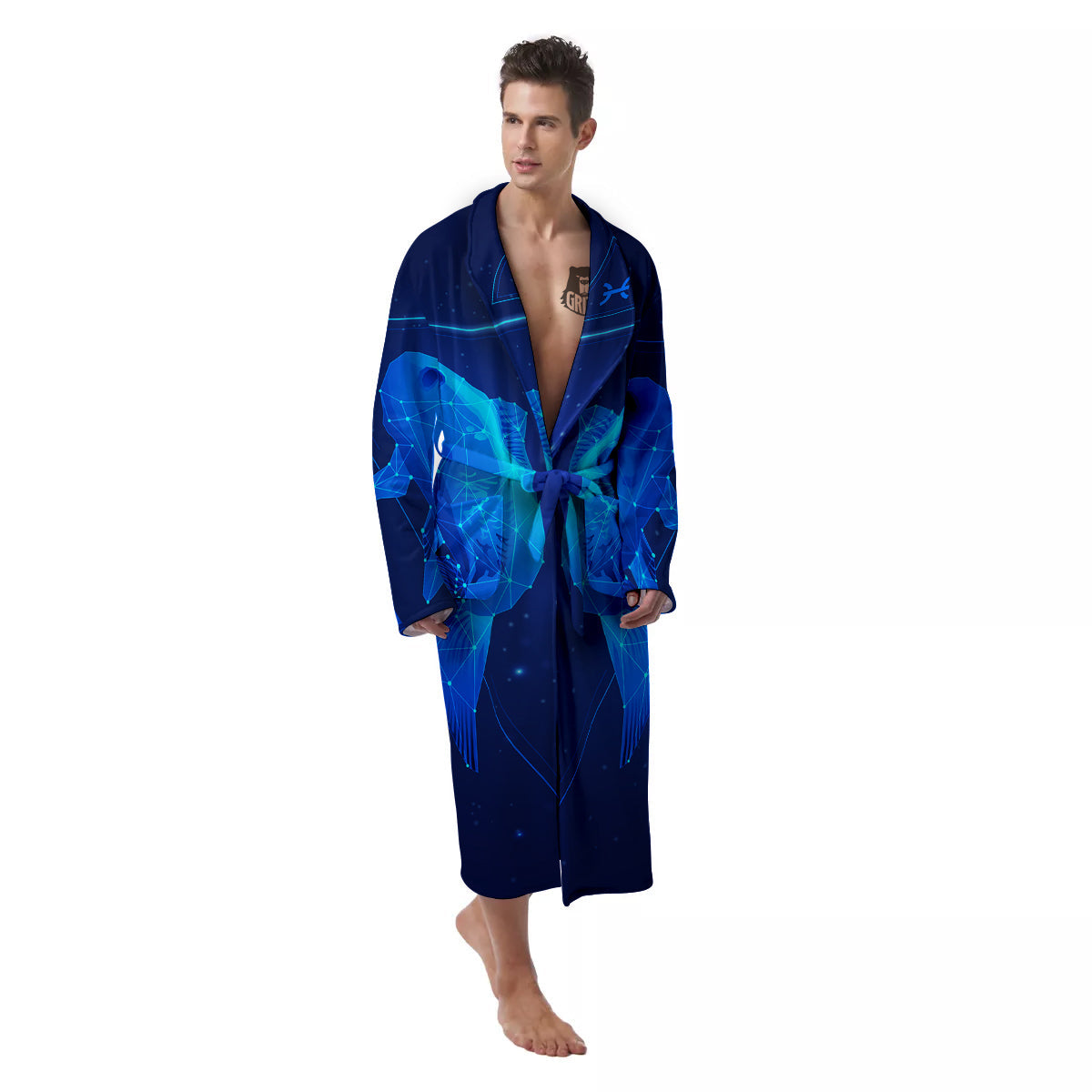 Zodiac Sign Dark Pisces Print Men's Robe-grizzshop