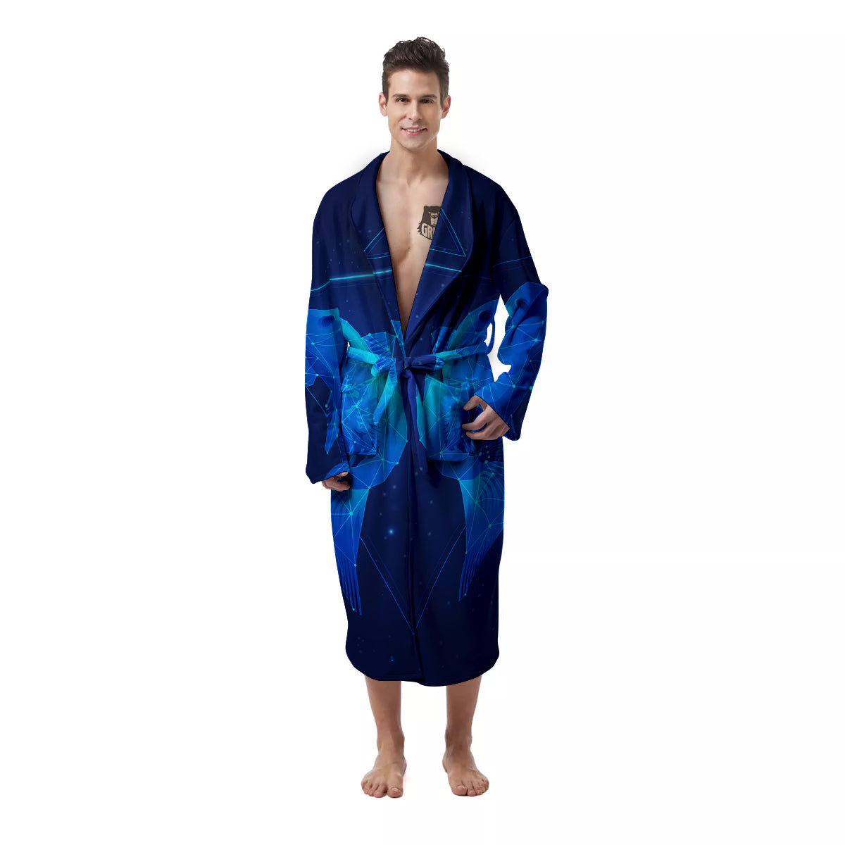 Zodiac Sign Dark Pisces Print Men's Robe-grizzshop