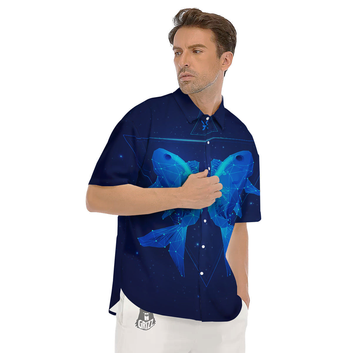 Zodiac Sign Dark Pisces Print Men's Short Sleeve Shirts-grizzshop