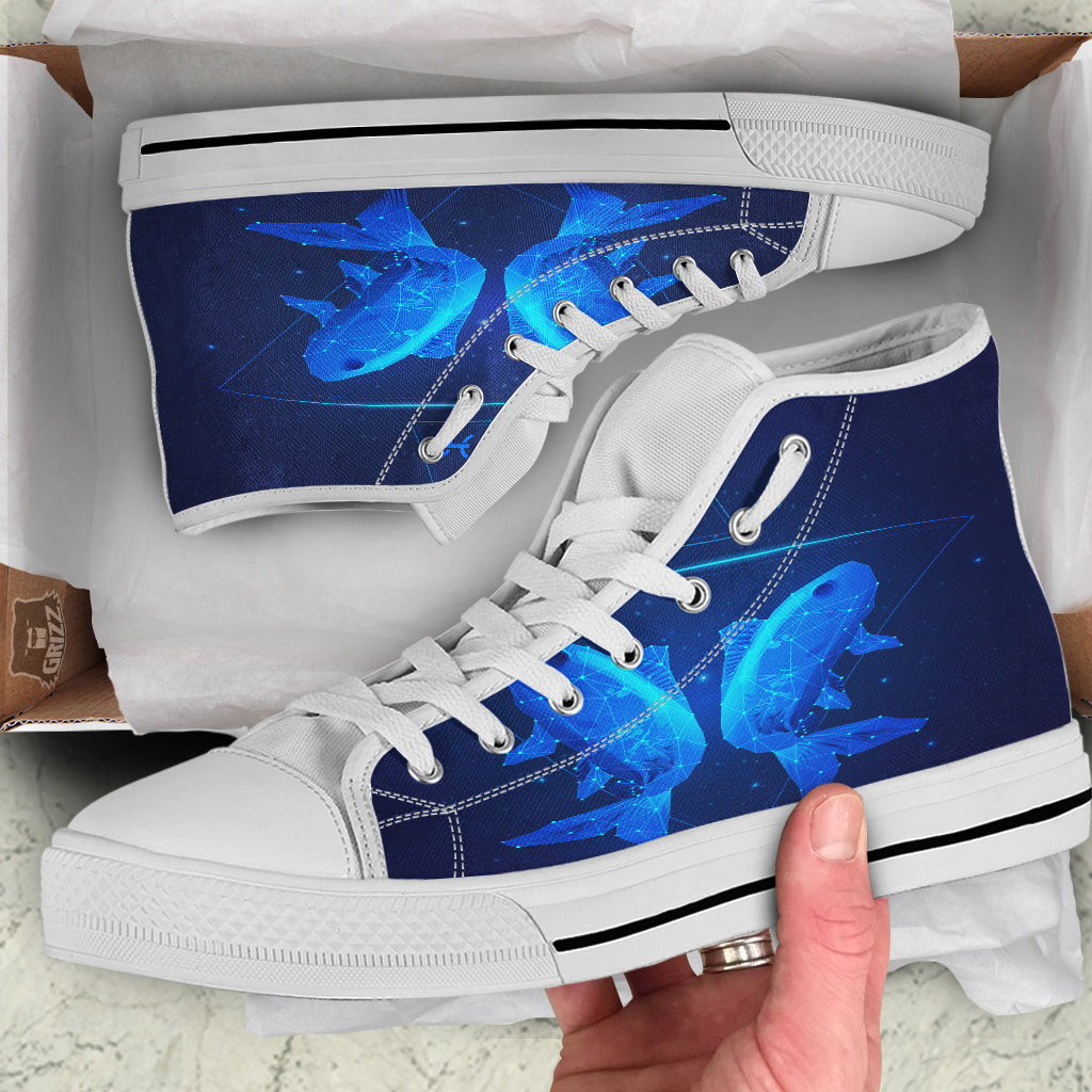 Zodiac Sign Dark Pisces Print White High Top Shoes-grizzshop