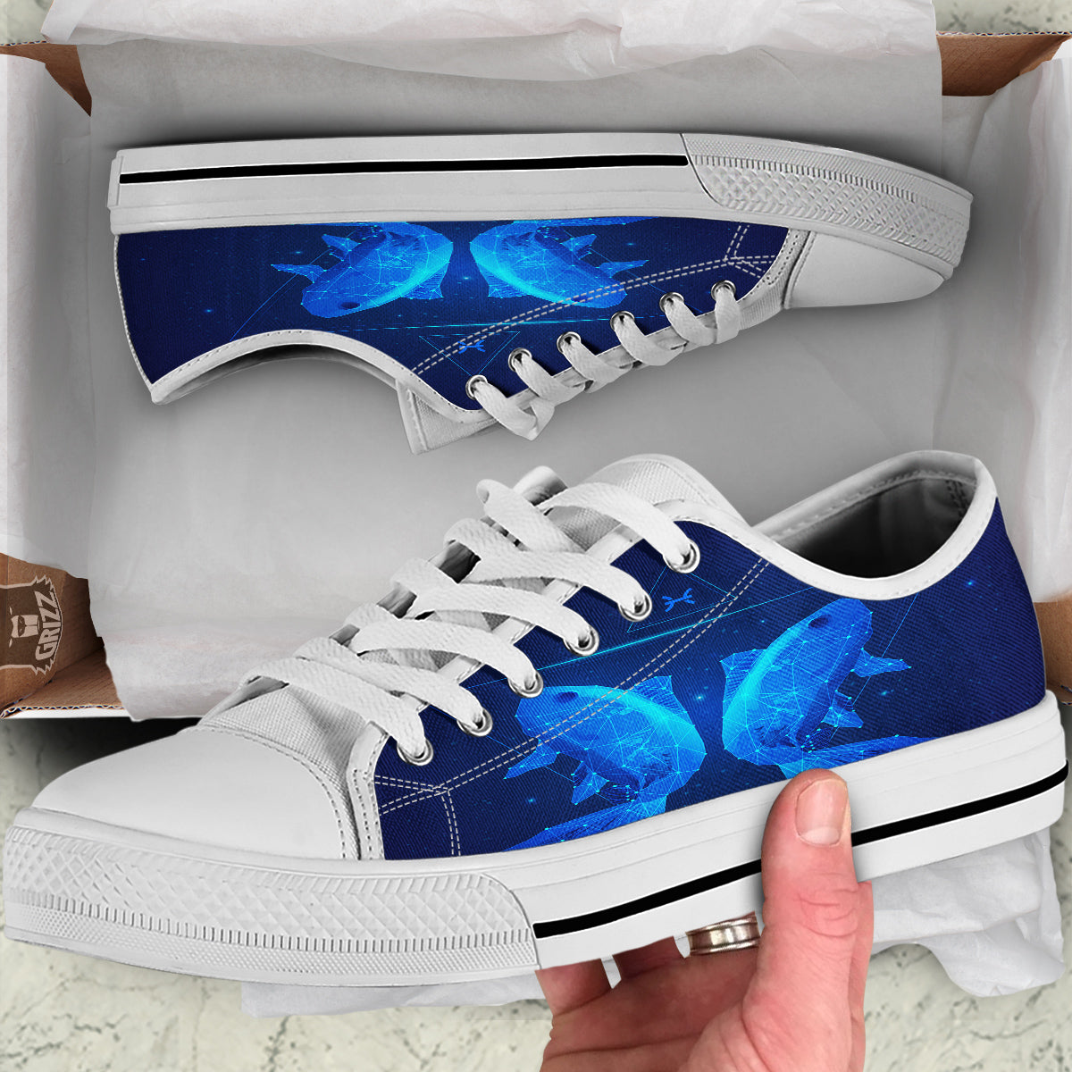 Zodiac Sign Dark Pisces Print White Low Top Shoes-grizzshop