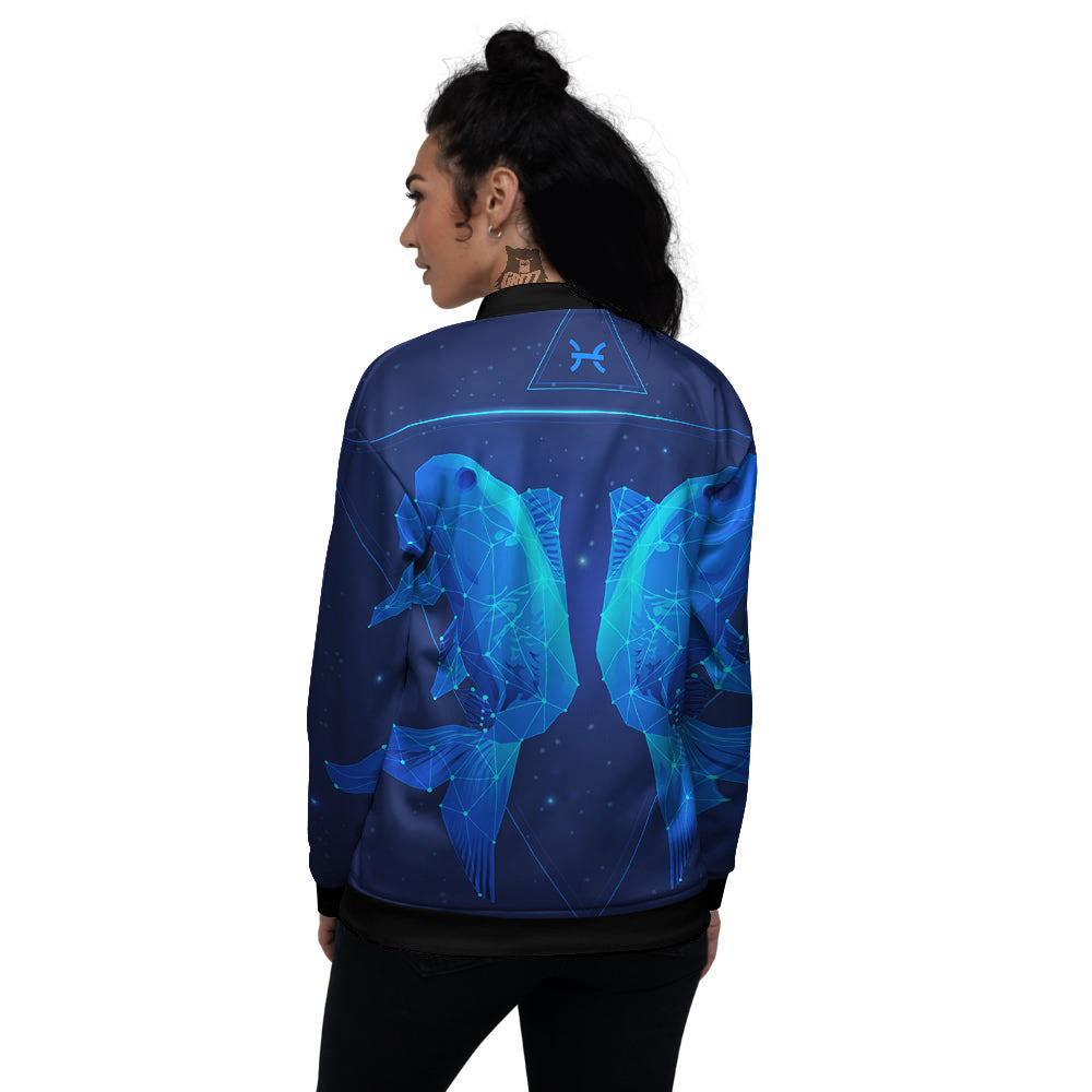 Zodiac Sign Dark Pisces Print Women's Bomber Jacket-grizzshop