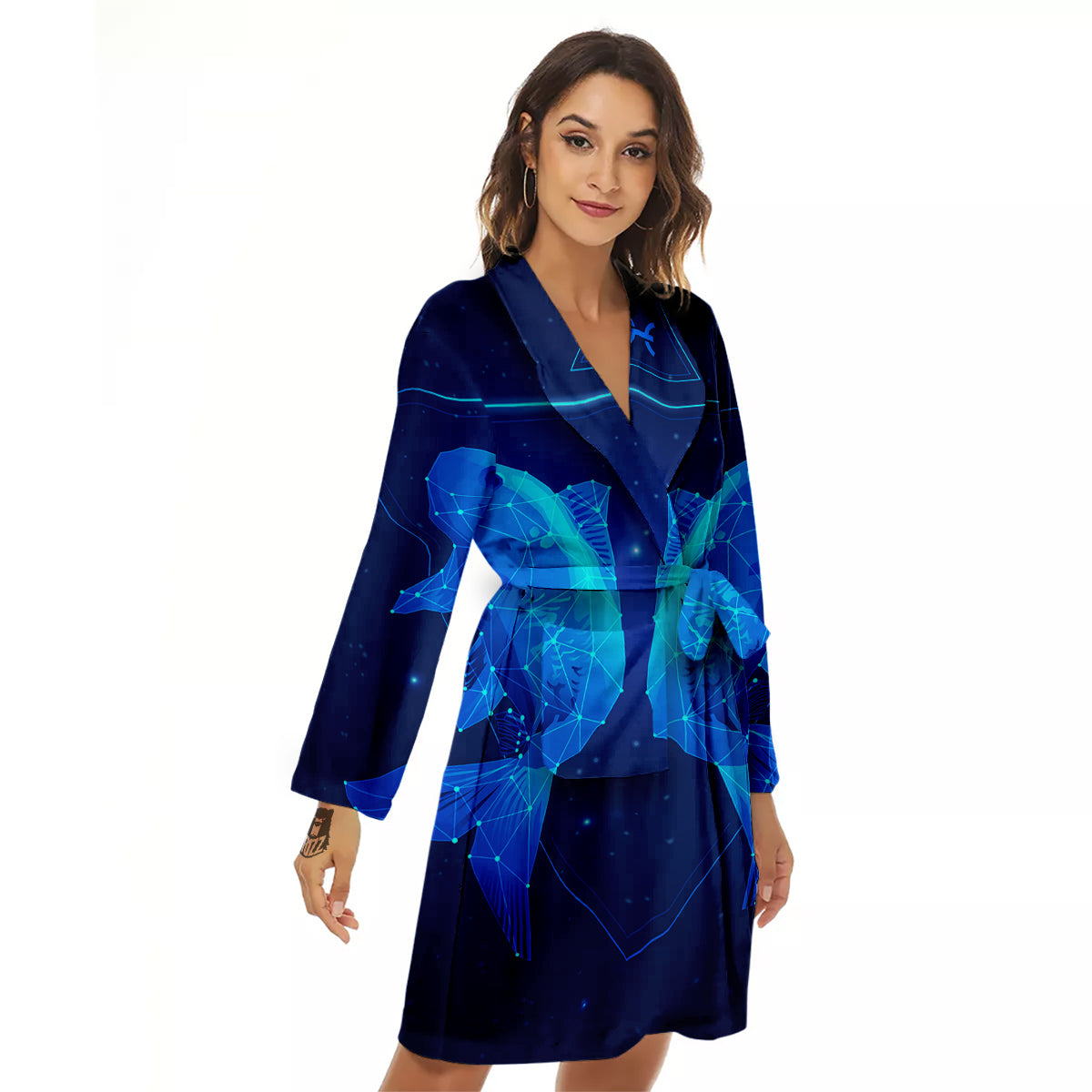 Zodiac Sign Dark Pisces Print Women's Robe-grizzshop