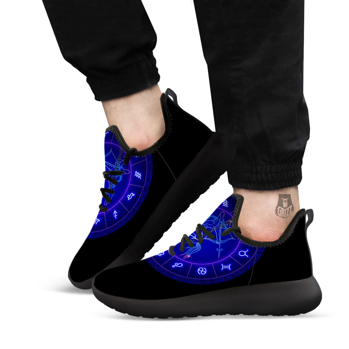 Zodiac Sign Dark Sagittarius Print Black Athletic Shoes-grizzshop