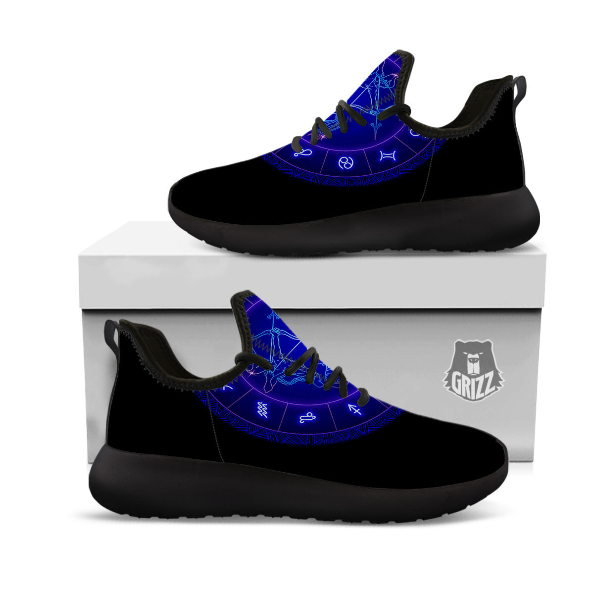 Zodiac Sign Dark Sagittarius Print Black Athletic Shoes-grizzshop