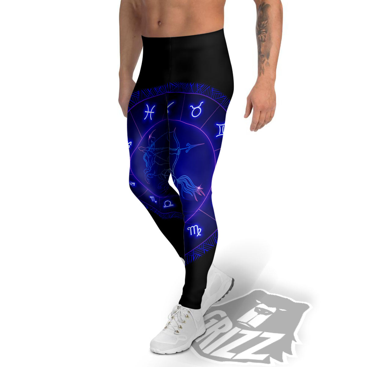 Zodiac Sign Dark Sagittarius Print Men's Leggings-grizzshop