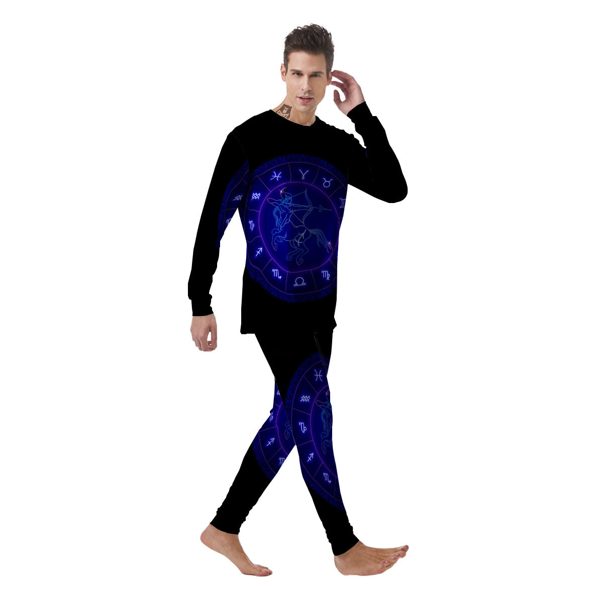 Zodiac Sign Dark Sagittarius Print Men's Pajamas-grizzshop