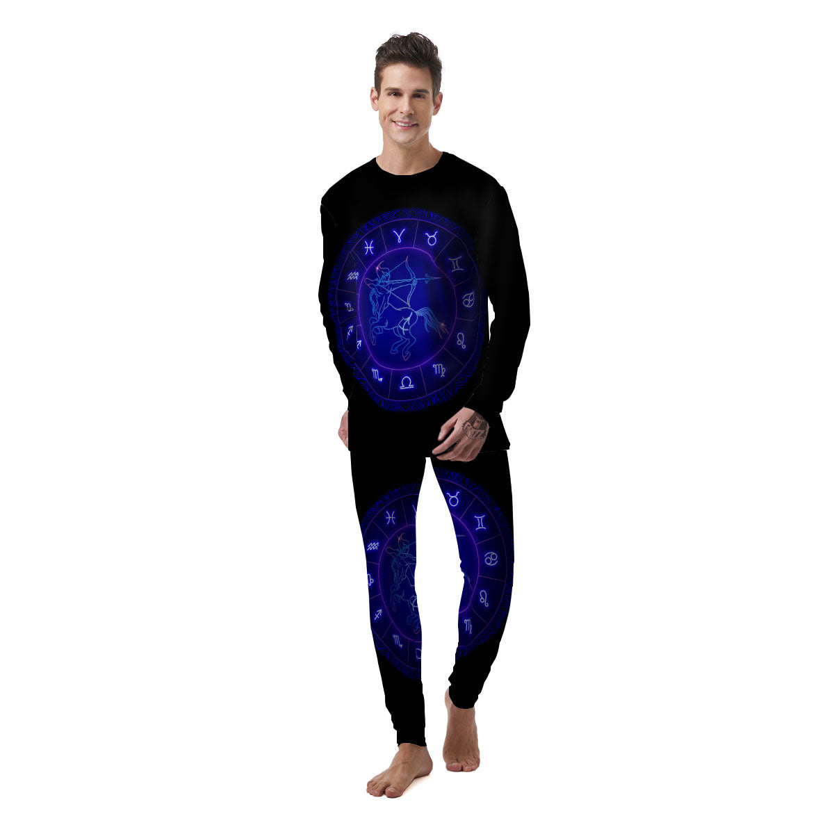 Zodiac Sign Dark Sagittarius Print Men's Pajamas-grizzshop