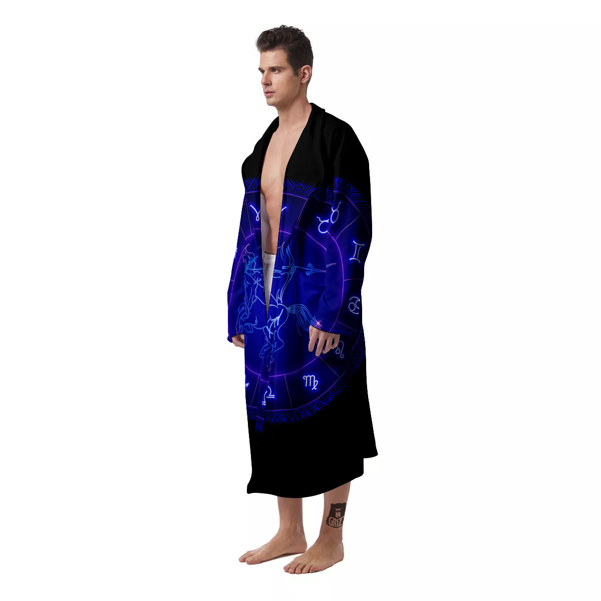 Zodiac Sign Dark Sagittarius Print Men's Robe-grizzshop