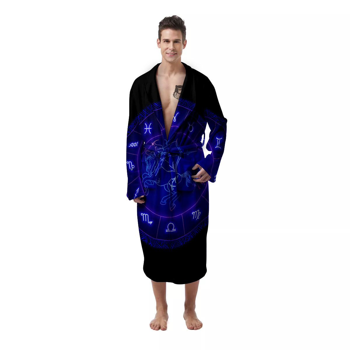 Zodiac Sign Dark Sagittarius Print Men's Robe-grizzshop