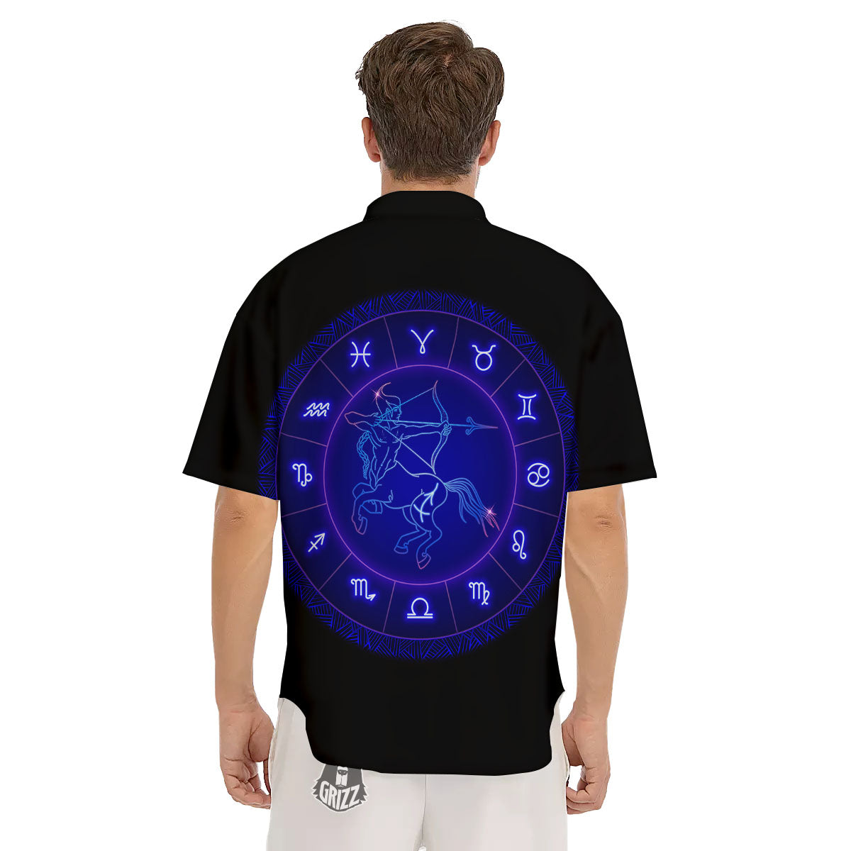 Zodiac Sign Dark Sagittarius Print Men's Short Sleeve Shirts-grizzshop