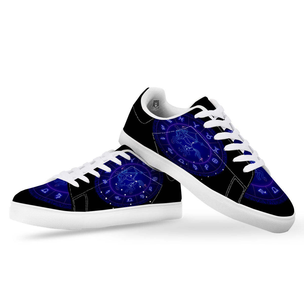 Zodiac Sign Dark Sagittarius Print White Low Top Sneakers-grizzshop