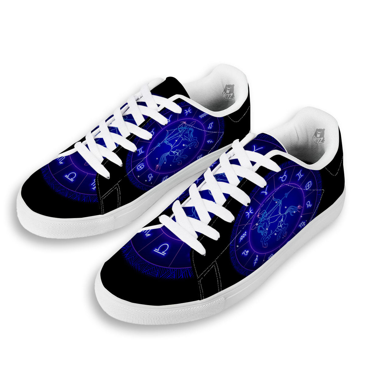 Zodiac Sign Dark Sagittarius Print White Low Top Sneakers-grizzshop