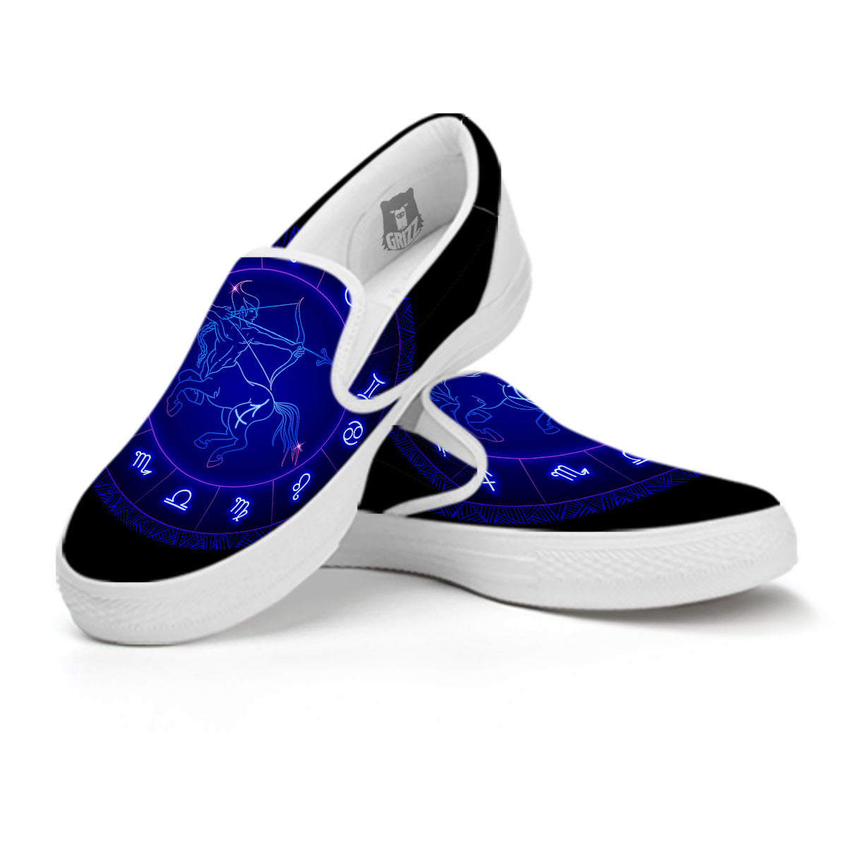 Zodiac Sign Dark Sagittarius Print White Slip On Shoes-grizzshop