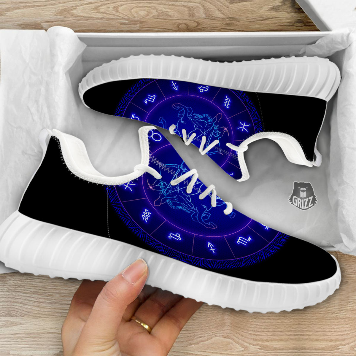 Zodiac Sign Dark Sagittarius Print White Walking Shoes-grizzshop