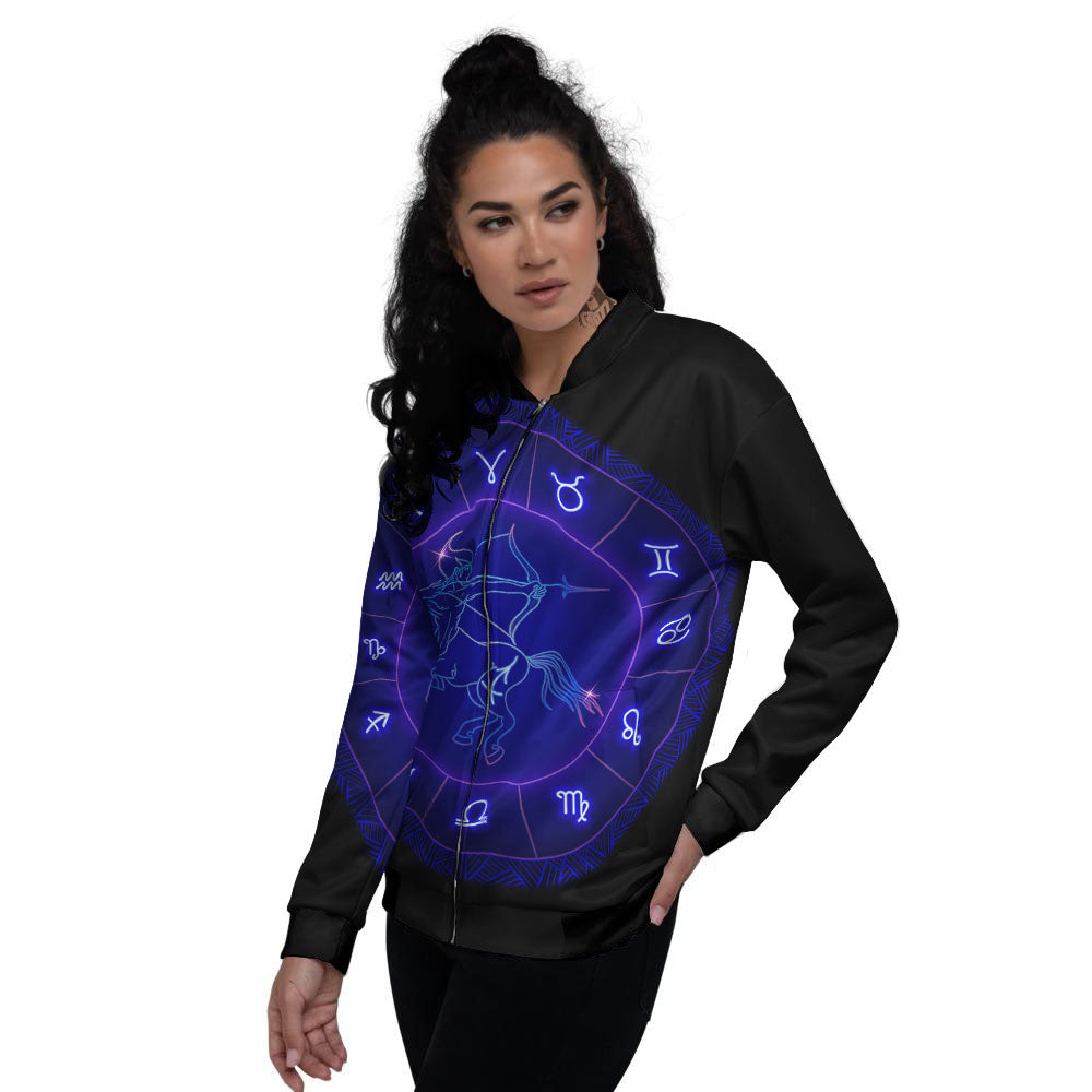 Zodiac Sign Dark Sagittarius Print Women's Bomber Jacket-grizzshop