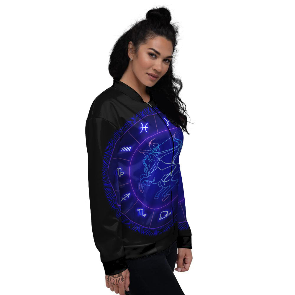 Zodiac Sign Dark Sagittarius Print Women's Bomber Jacket-grizzshop