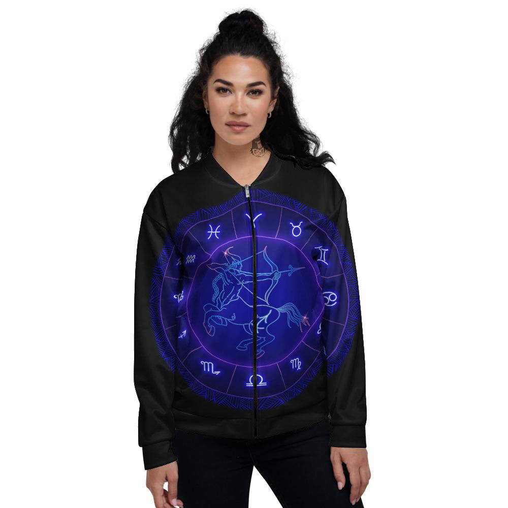 Zodiac Sign Dark Sagittarius Print Women's Bomber Jacket-grizzshop