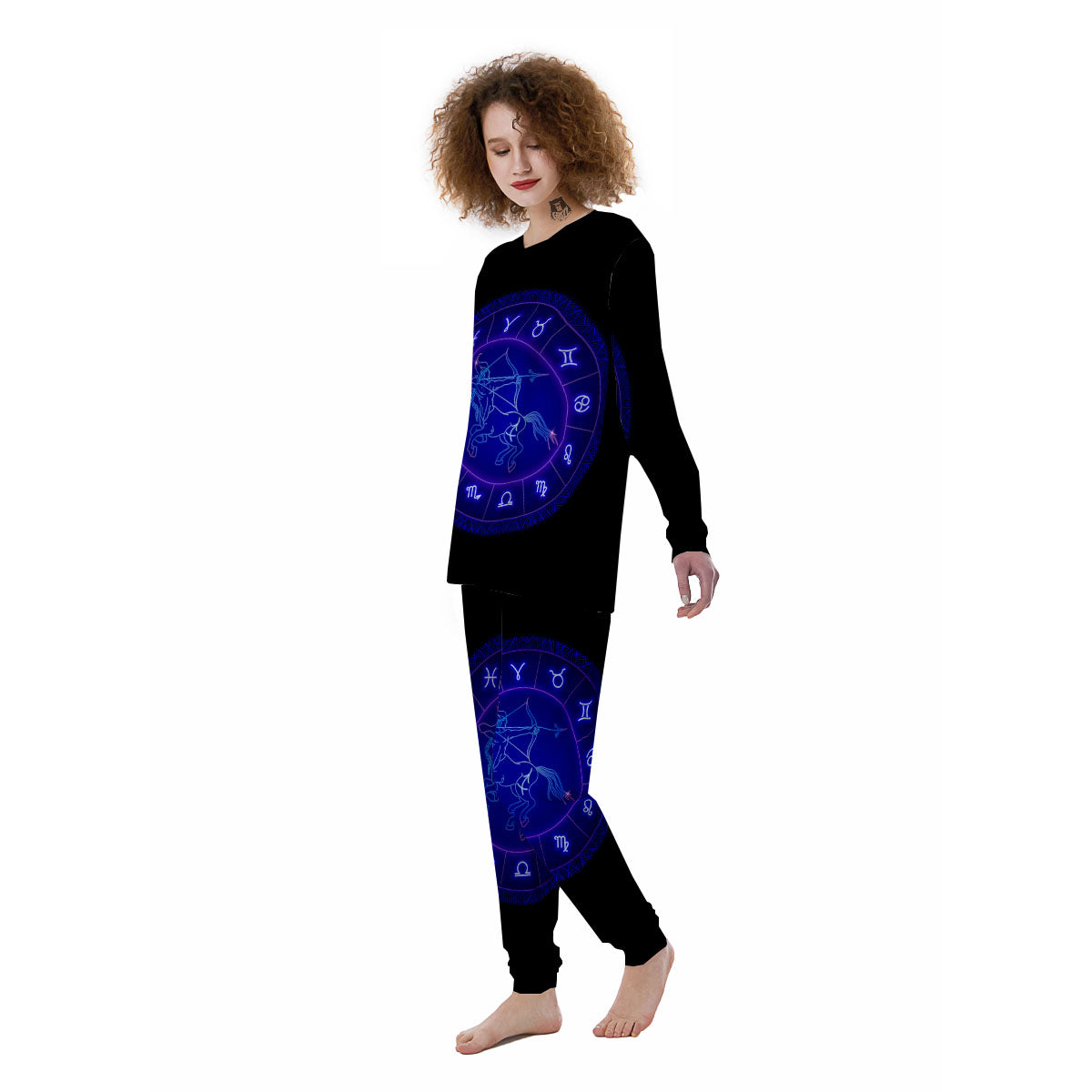 Zodiac Sign Dark Sagittarius Print Women's Pajamas-grizzshop