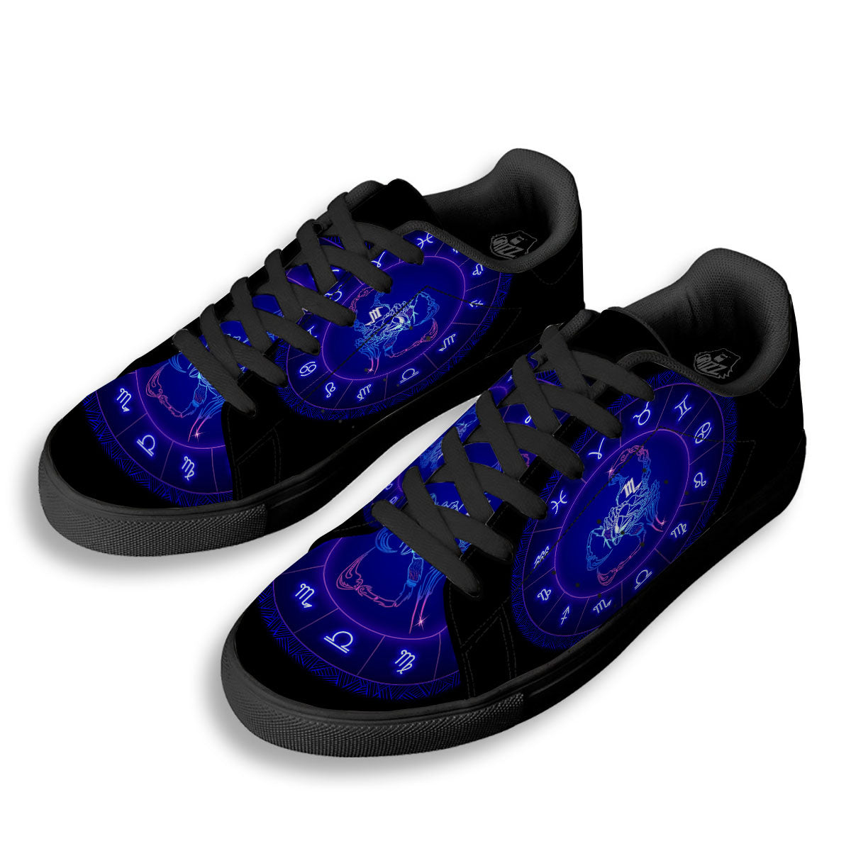 Zodiac Sign Dark Scorpio Print Black Low Top Sneakers-grizzshop