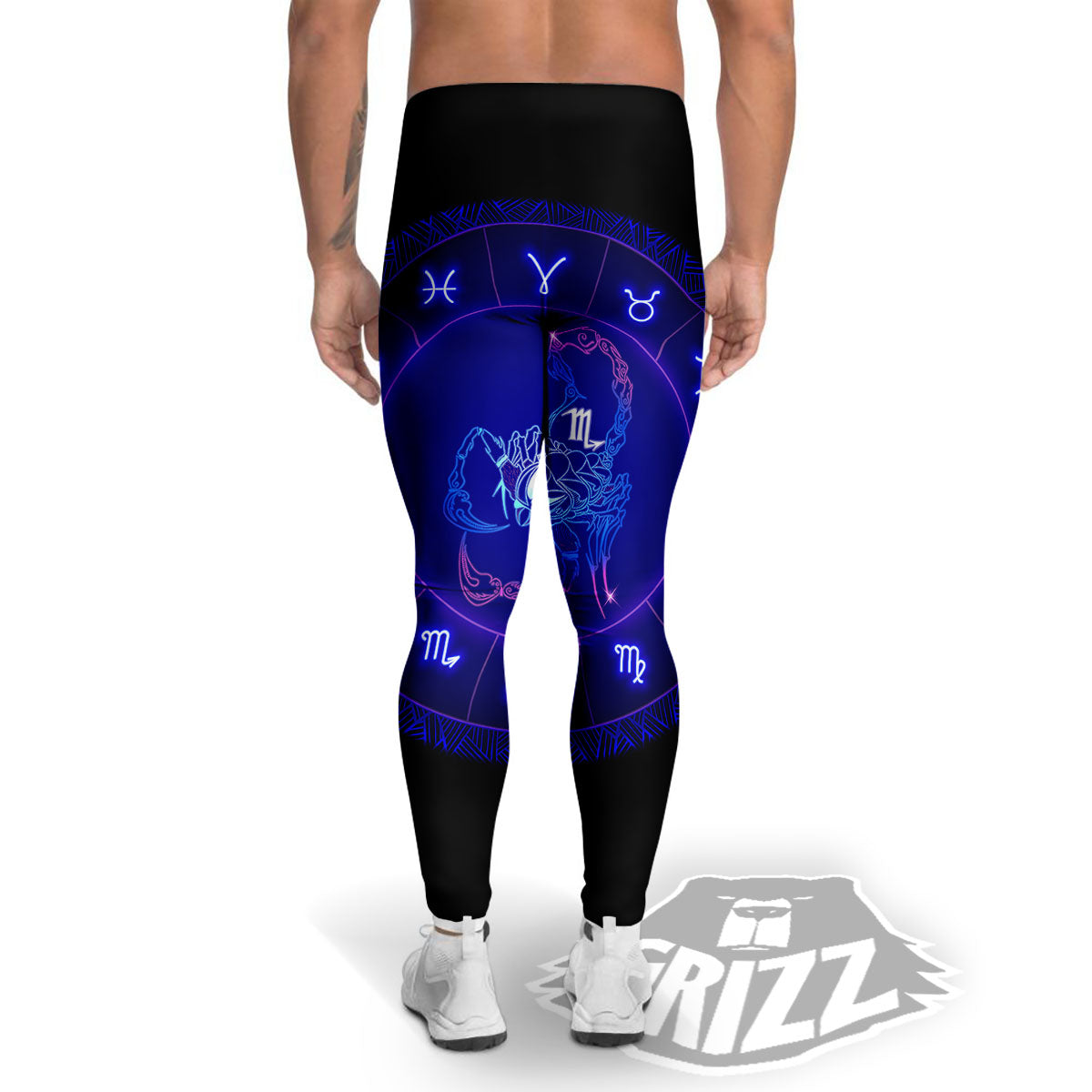 Zodiac Sign Dark Scorpio Print Men's Leggings-grizzshop