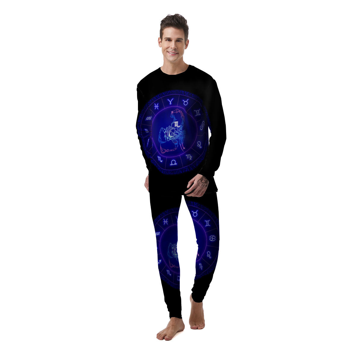 Zodiac Sign Dark Scorpio Print Men's Pajamas-grizzshop