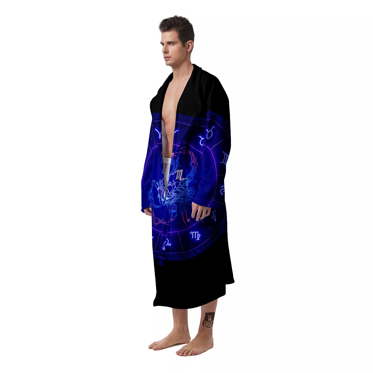 Zodiac Sign Dark Scorpio Print Men's Robe-grizzshop