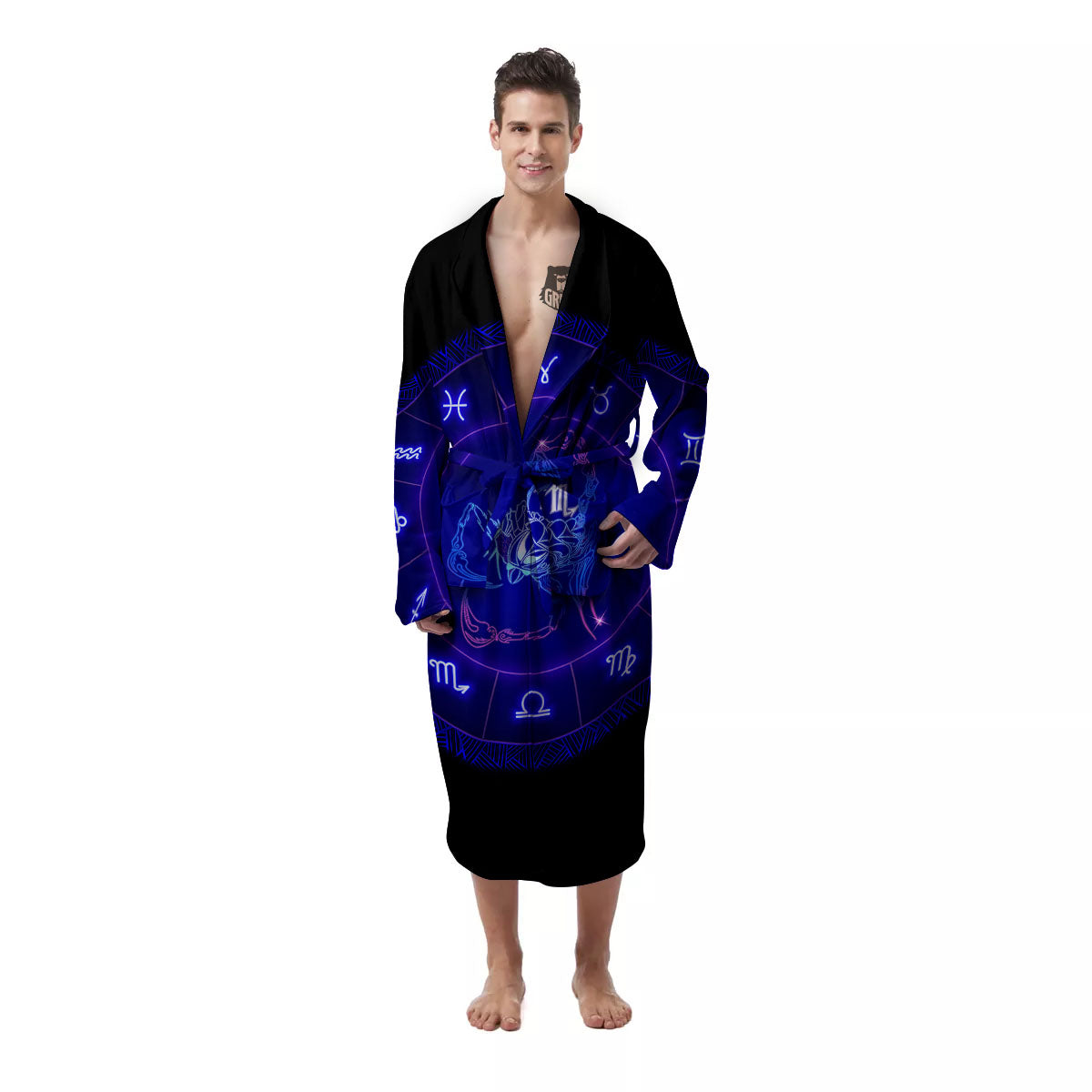 Zodiac Sign Dark Scorpio Print Men's Robe-grizzshop