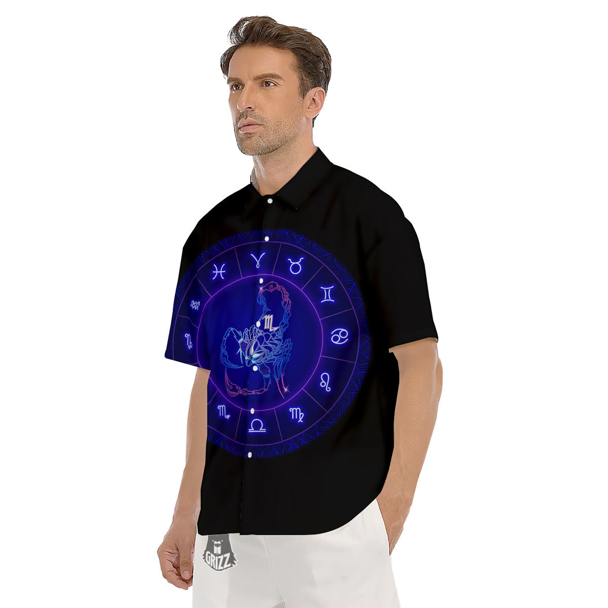 Zodiac Sign Dark Scorpio Print Men's Short Sleeve Shirts-grizzshop