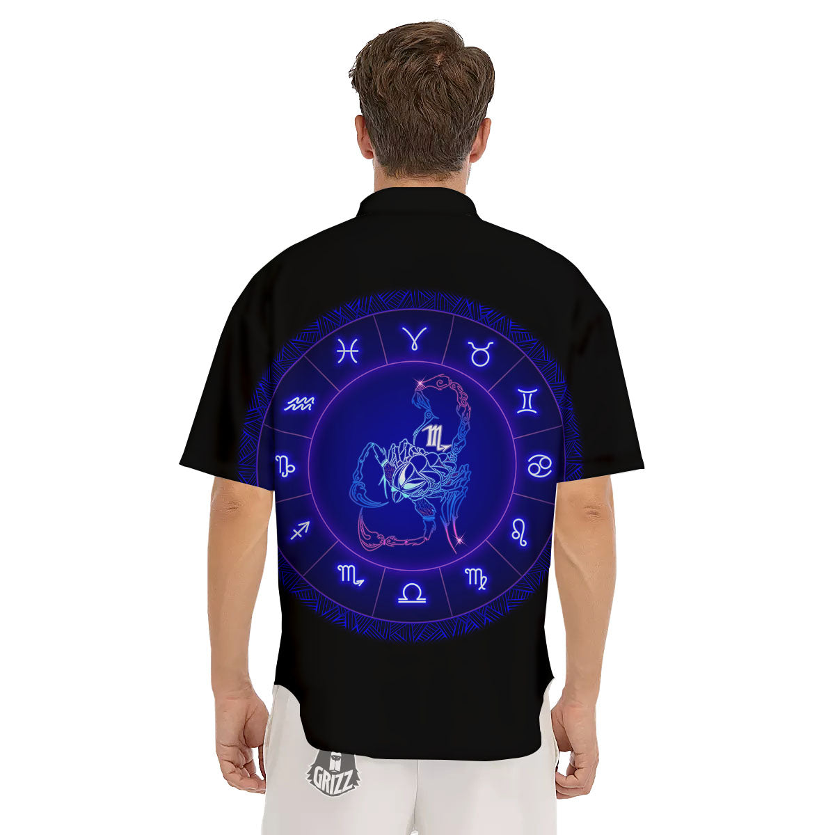 Zodiac Sign Dark Scorpio Print Men's Short Sleeve Shirts-grizzshop