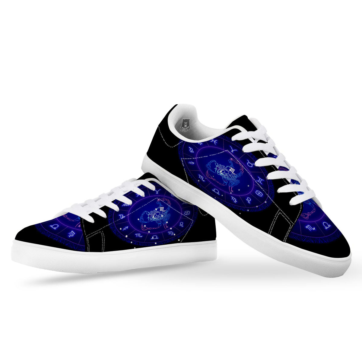 Zodiac Sign Dark Scorpio Print White Low Top Sneakers-grizzshop
