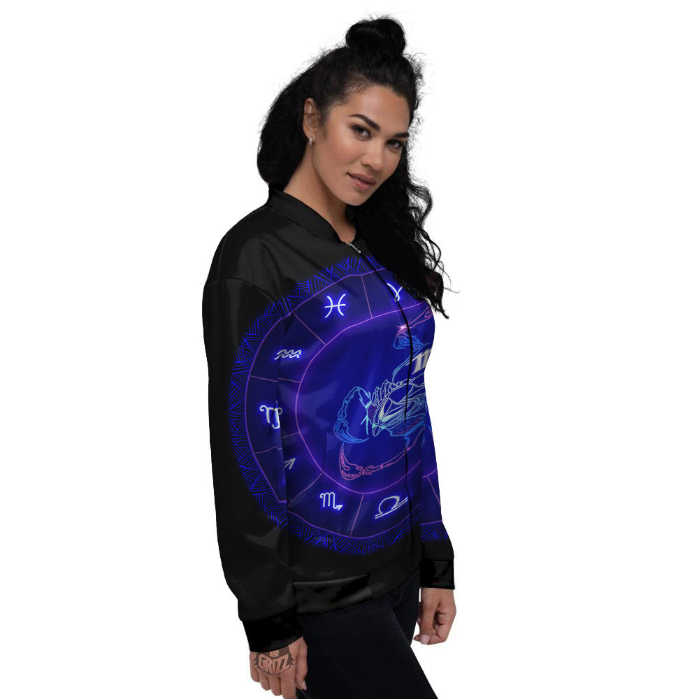 Zodiac Sign Dark Scorpio Print Women's Bomber Jacket-grizzshop