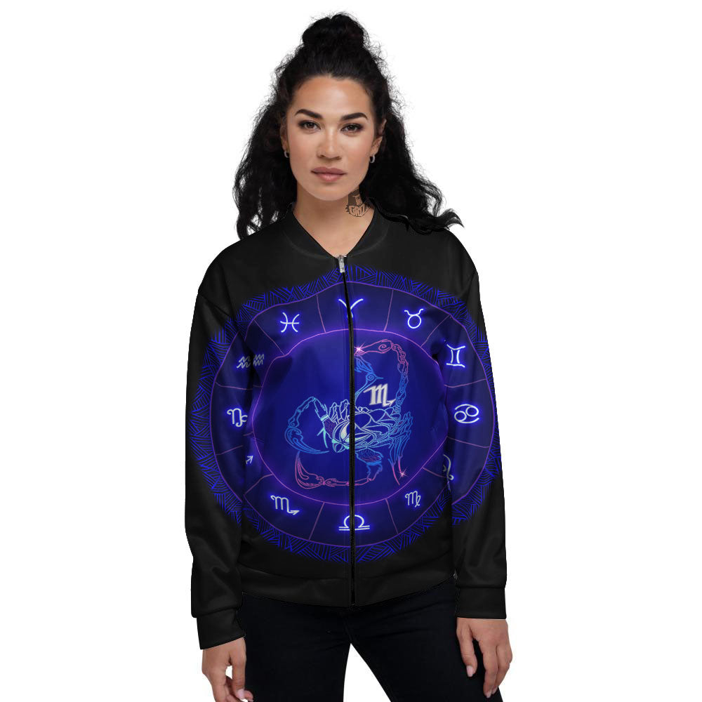 Zodiac Sign Dark Scorpio Print Women's Bomber Jacket-grizzshop