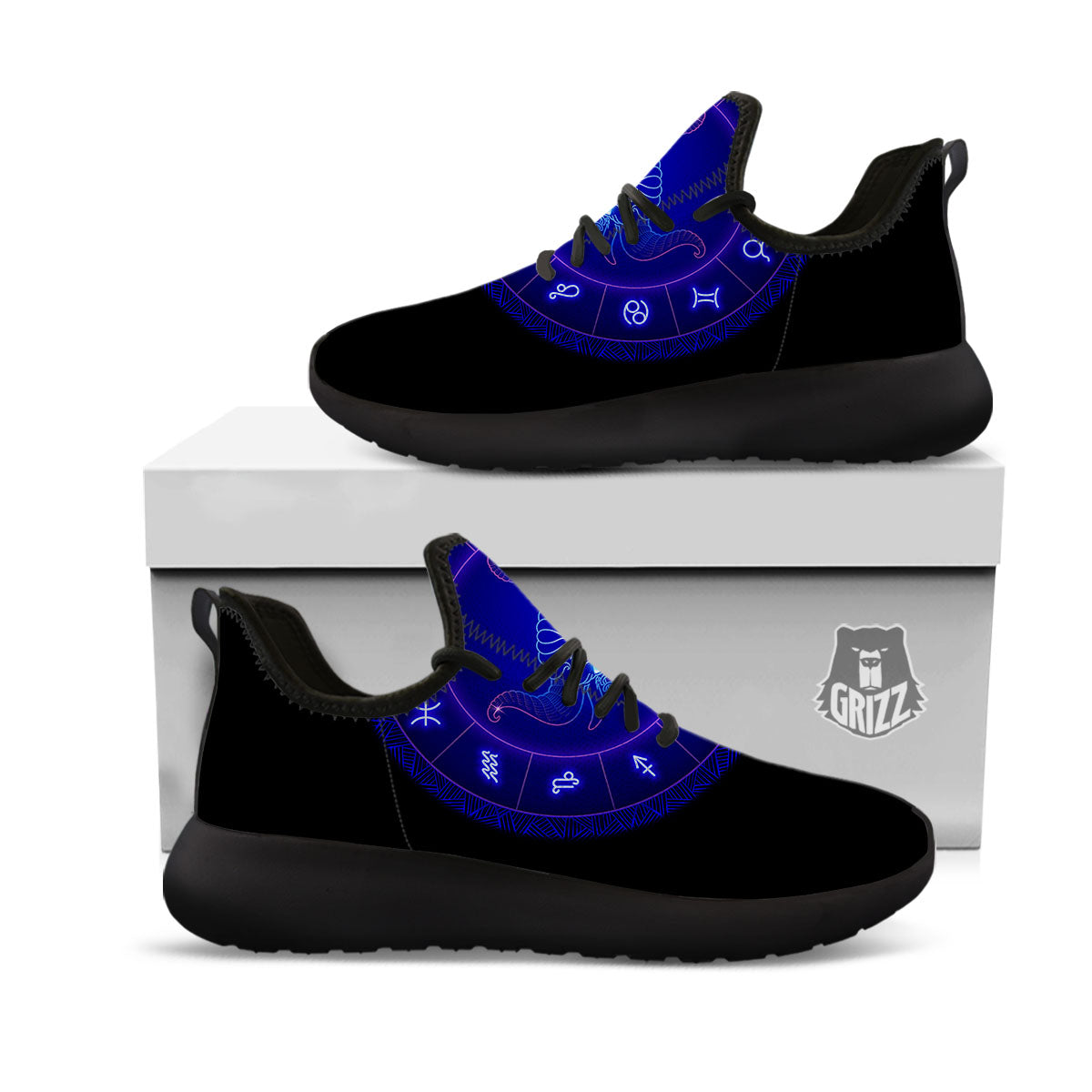 Zodiac Sign Dark Taurus Print Black Athletic Shoes-grizzshop