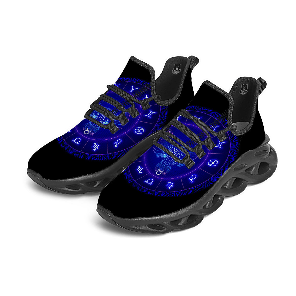 Zodiac Sign Dark Taurus Print Black Running Shoes-grizzshop
