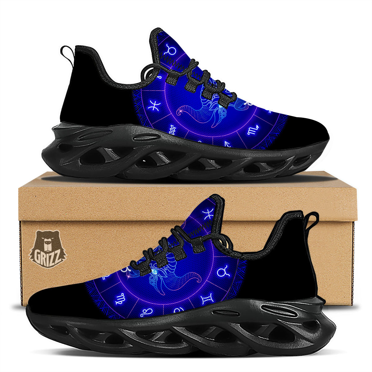 Zodiac Sign Dark Taurus Print Black Running Shoes-grizzshop