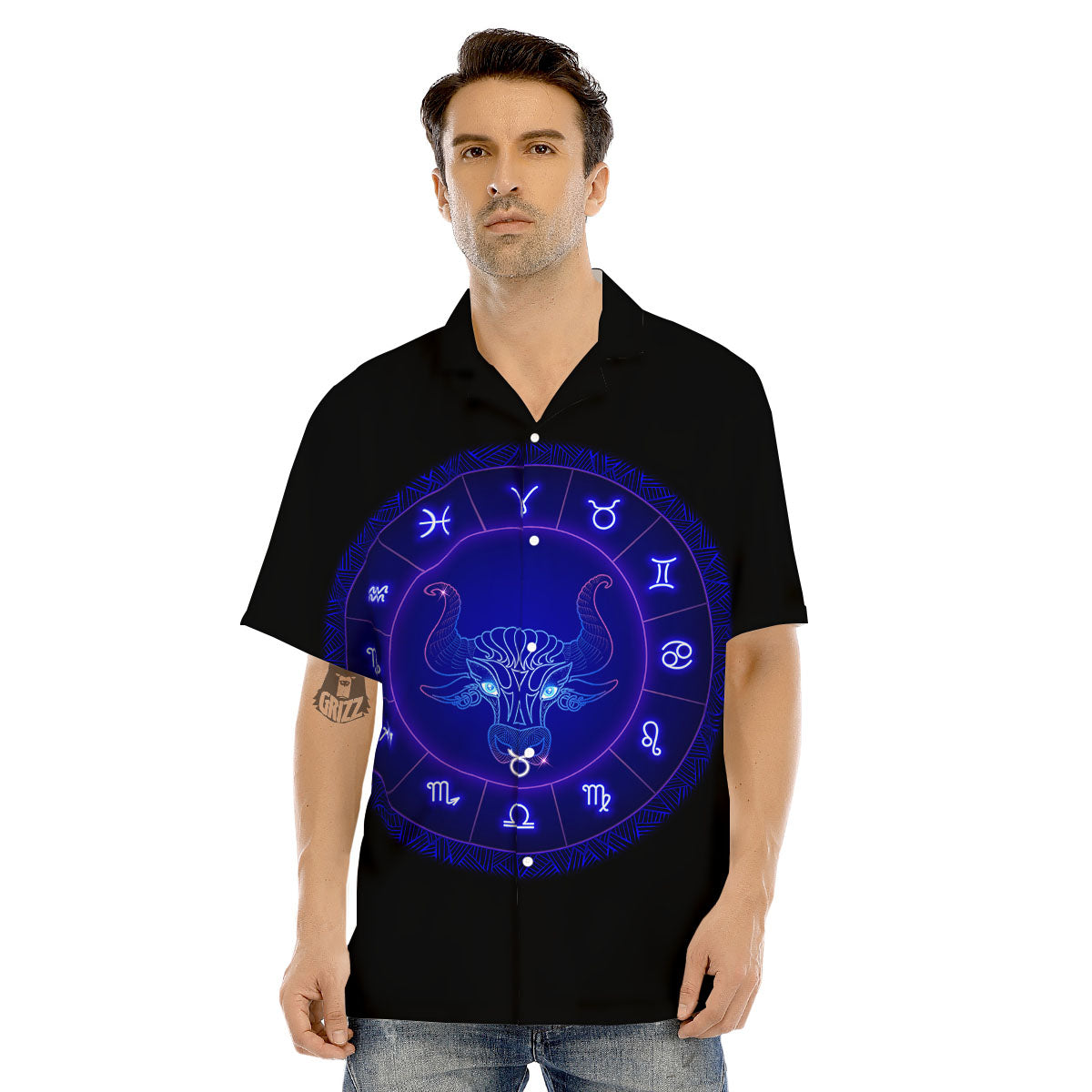 Zodiac Sign Dark Taurus Print Men's Hawaiian Shirt-grizzshop