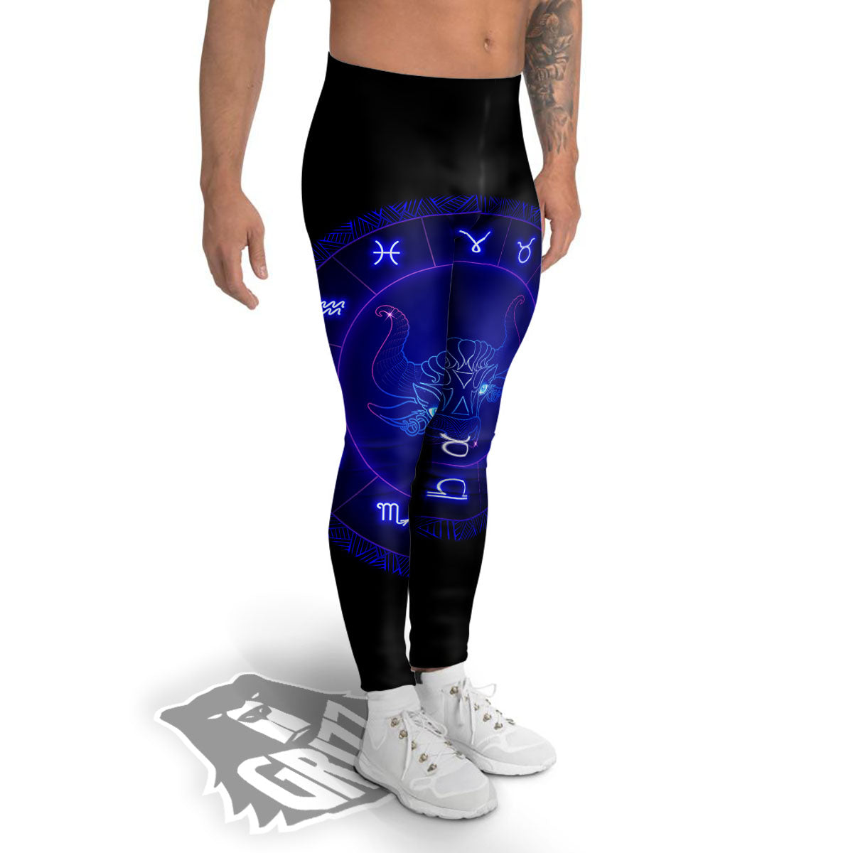 Zodiac Sign Dark Taurus Print Men's Leggings-grizzshop