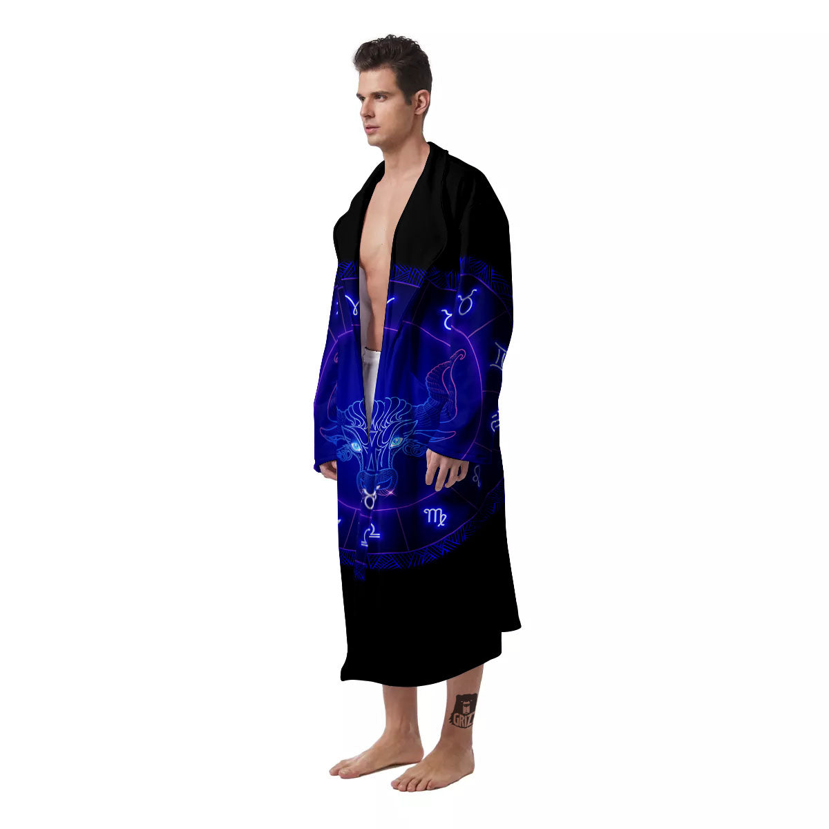 Zodiac Sign Dark Taurus Print Men's Robe-grizzshop