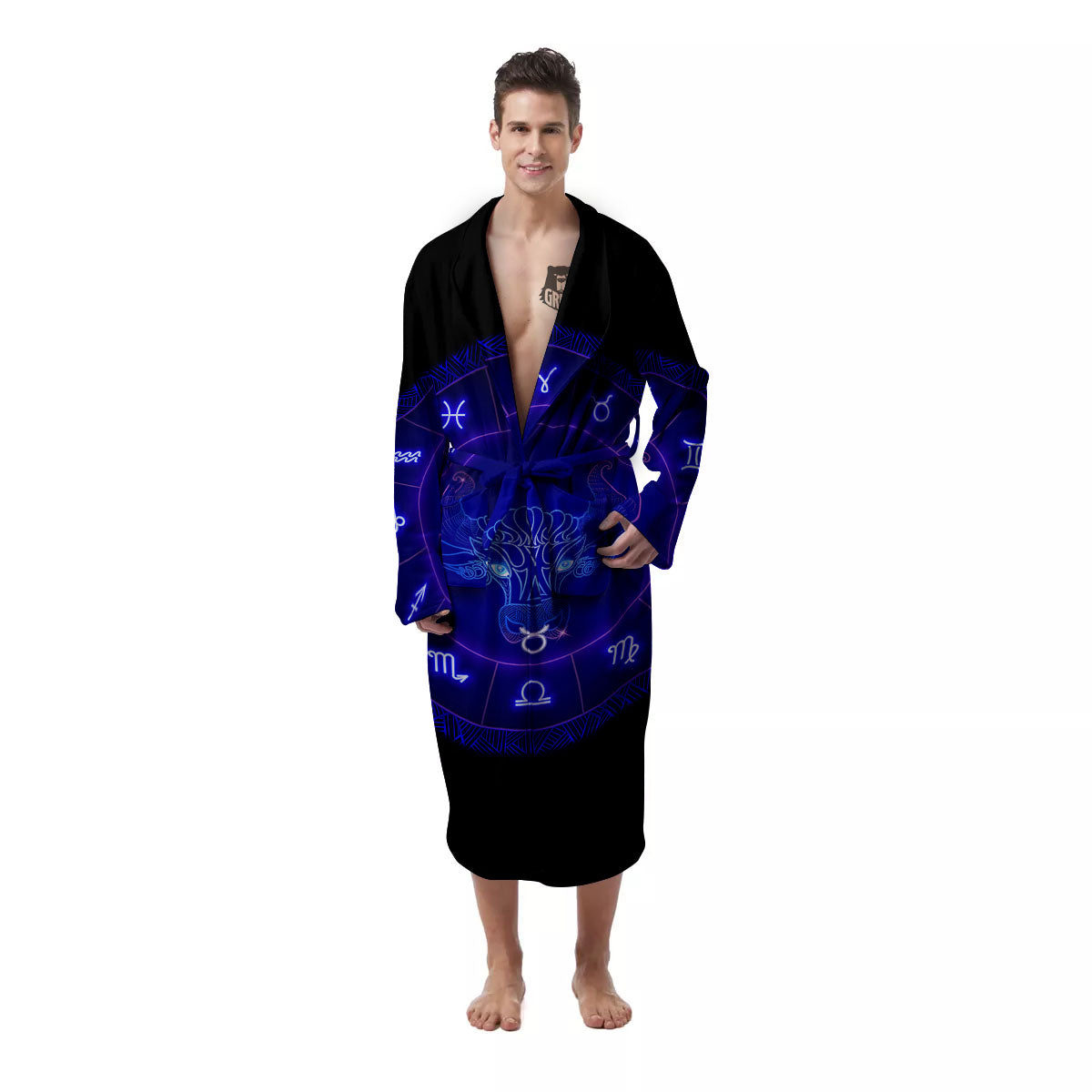 Zodiac Sign Dark Taurus Print Men's Robe-grizzshop