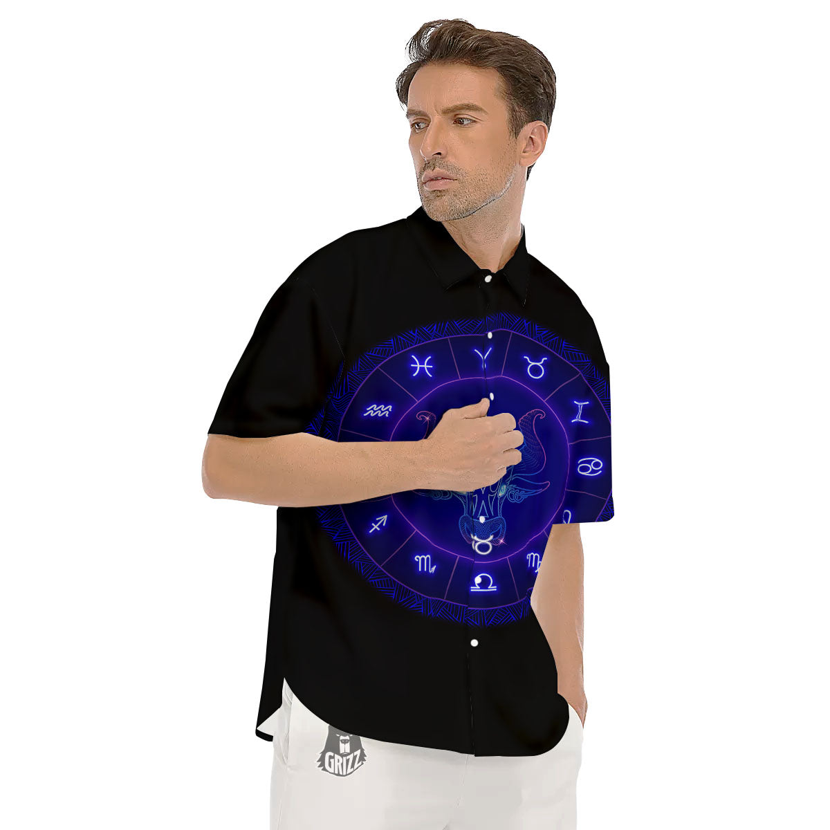 Zodiac Sign Dark Taurus Print Men's Short Sleeve Shirts-grizzshop