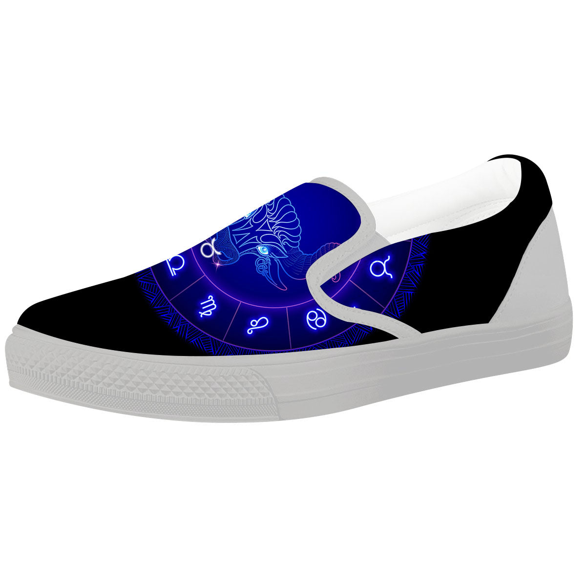 Zodiac Sign Dark Taurus Print White Slip On Shoes-grizzshop