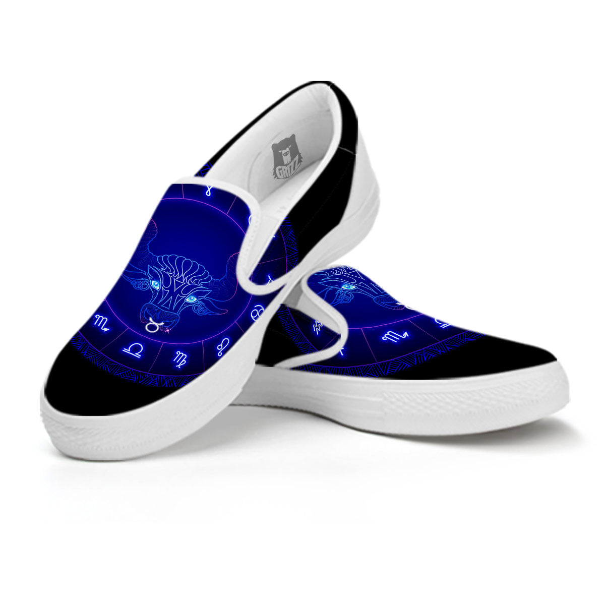 Zodiac Sign Dark Taurus Print White Slip On Shoes-grizzshop