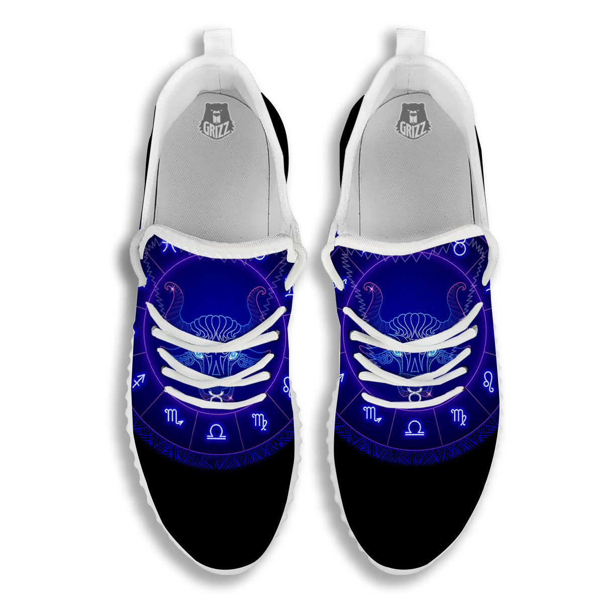Zodiac Sign Dark Taurus Print White Walking Shoes-grizzshop