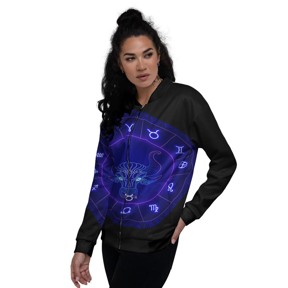 Zodiac Sign Dark Taurus Print Women's Bomber Jacket-grizzshop