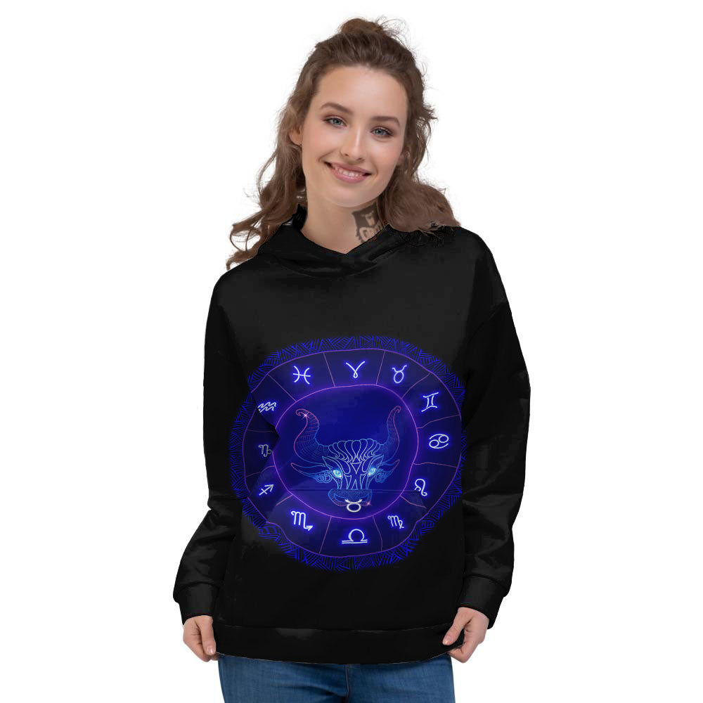Zodiac Sign Dark Taurus Print Women's Hoodie-grizzshop
