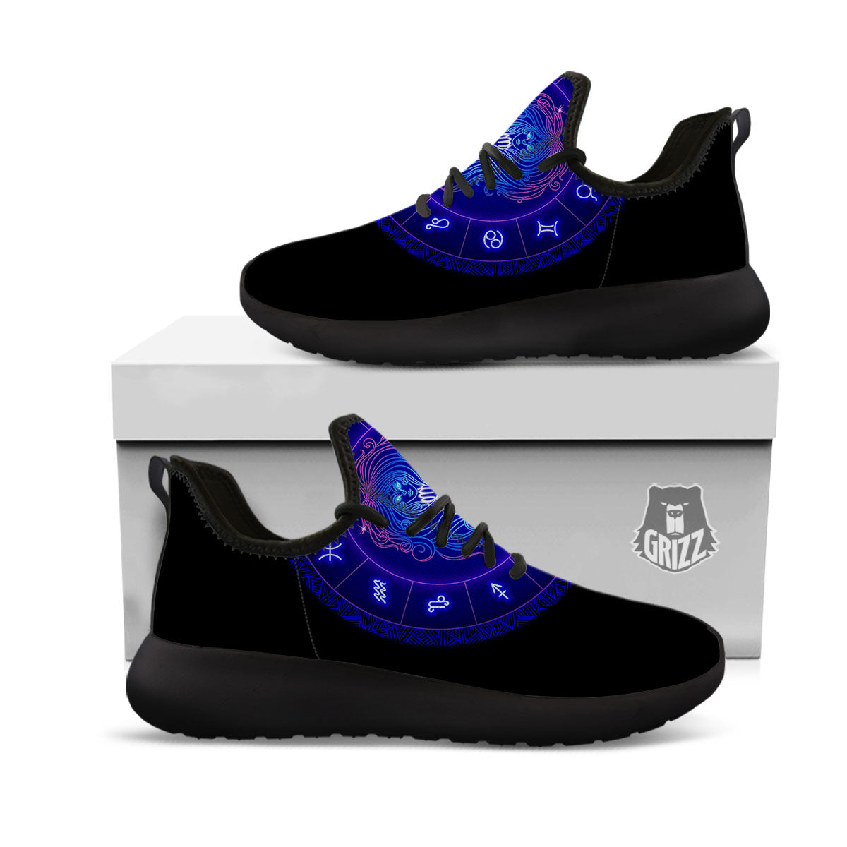 Zodiac Sign Dark Virgo Print Black Athletic Shoes-grizzshop